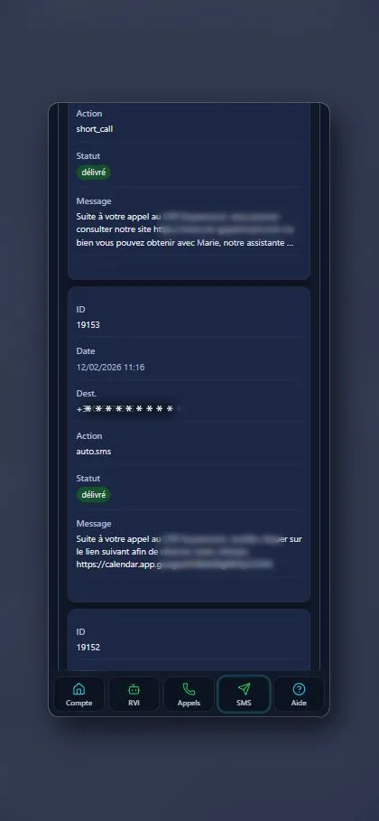 Historique — liste des appels