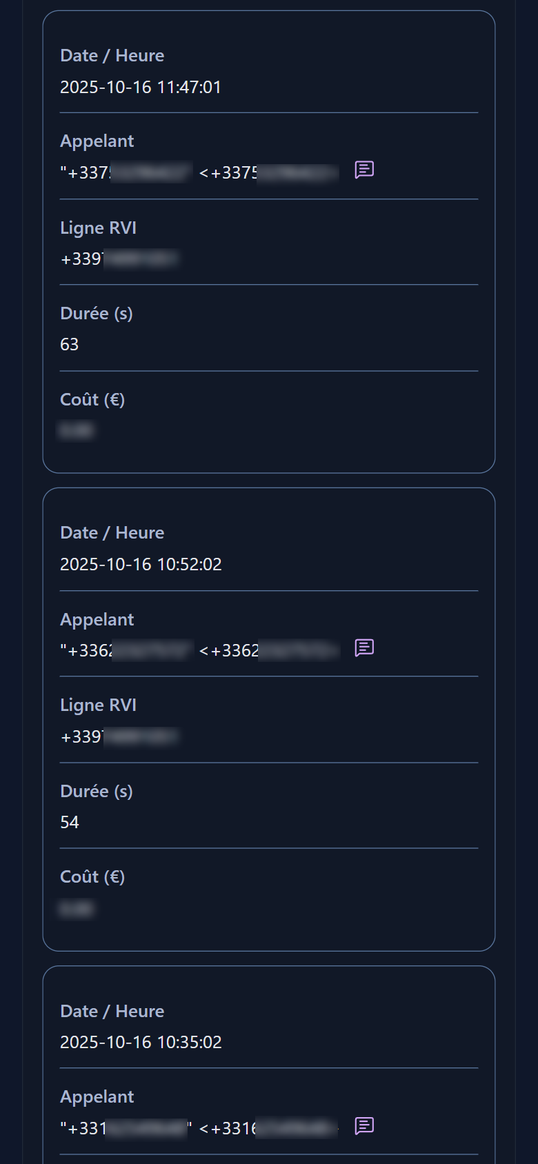 Historique — mobile