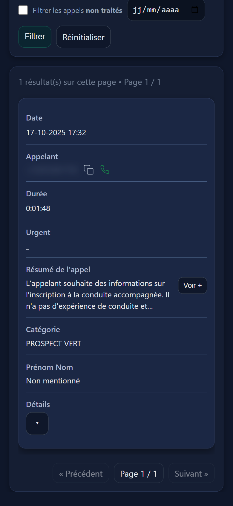 Journal d’appels — mobile
