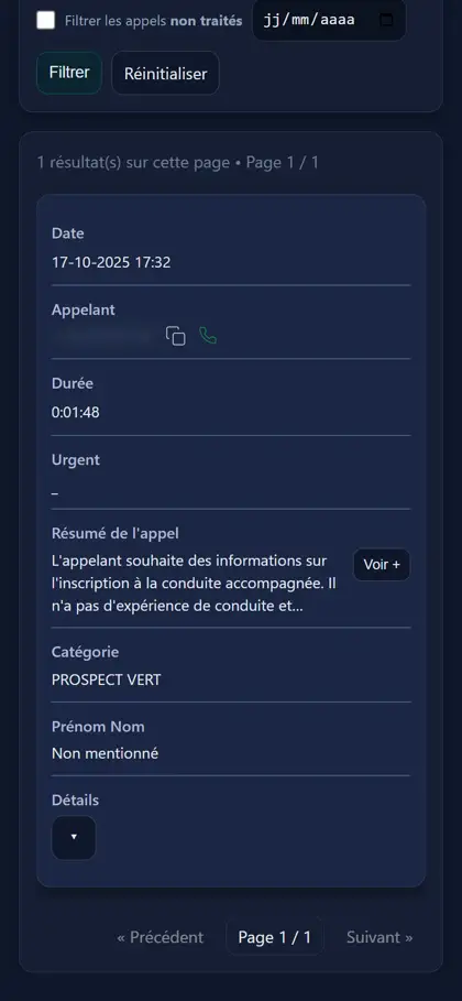 Journal d’appels — mobile